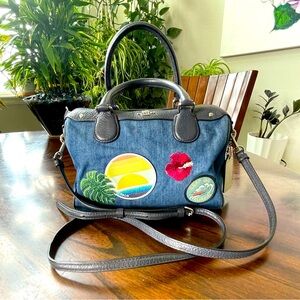 COACH BENNETT SATCHEL WITH BLUE HAWAII PATCHES Surfin F28957 Denim